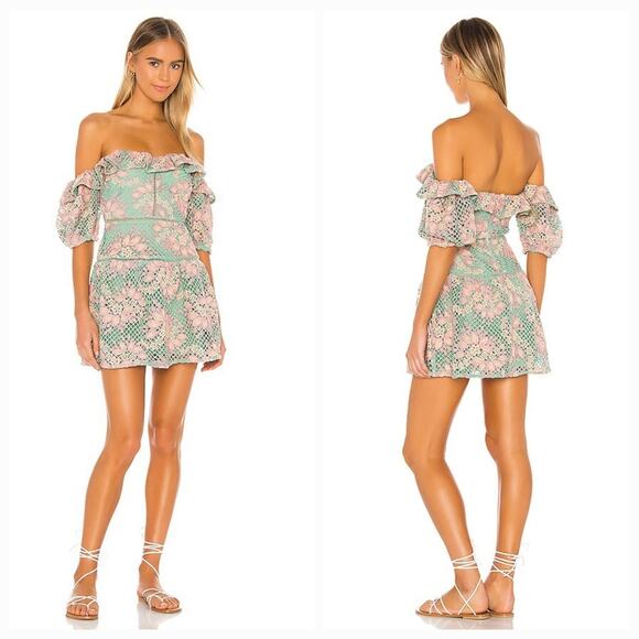 Lovers and Friends Midvale Mini Dress in Green & Pink Large